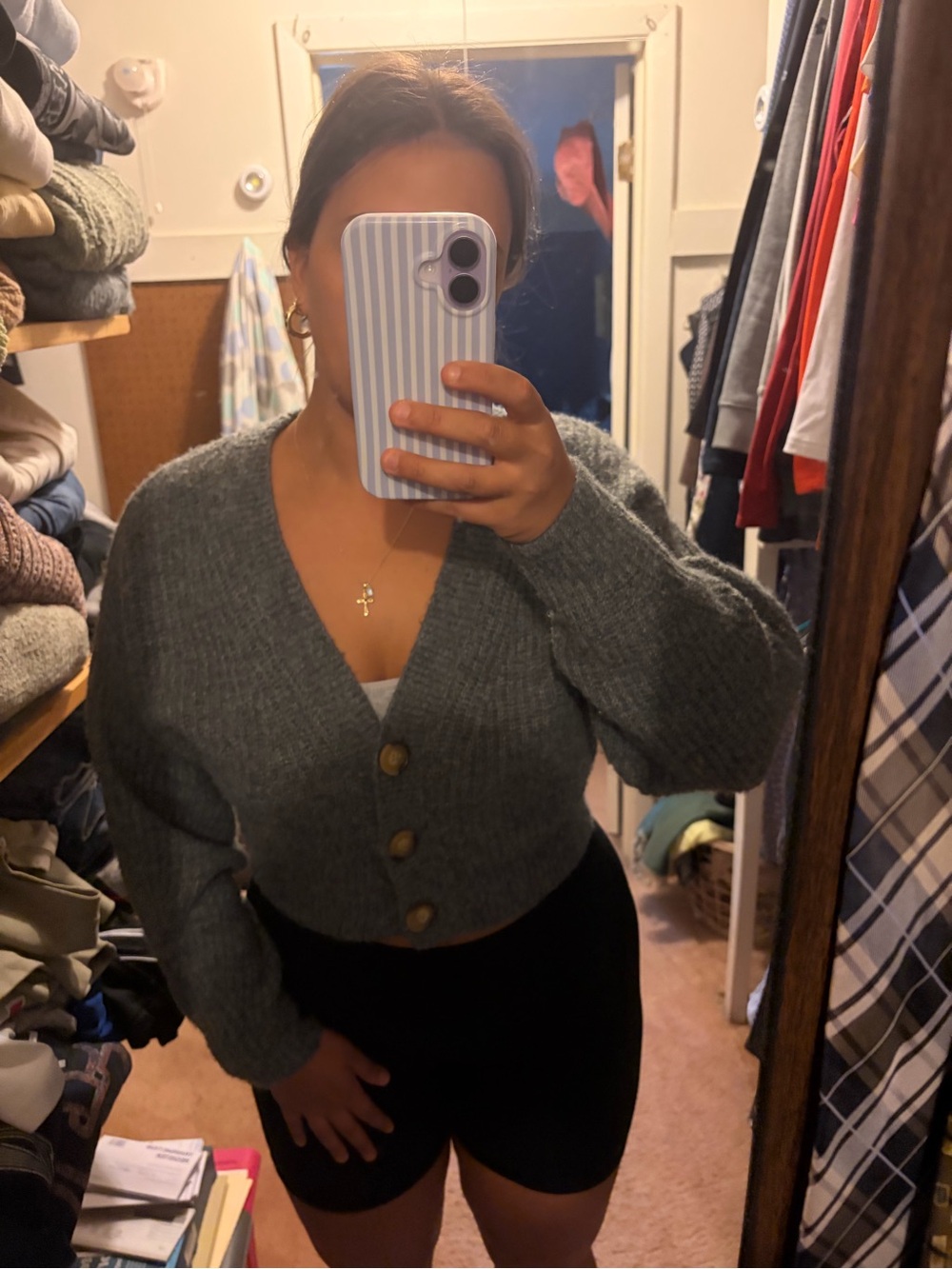 Knitted Grey Cropped Cardigan